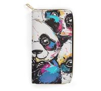 BBNMSJKS Cute Santa Claus Print Long Wallet for Women Men PU Leather Card Holder Organizer with Zipper Coin Pocket & Cash Slots, Cute Panda, 19.7x10.5cm, Modern