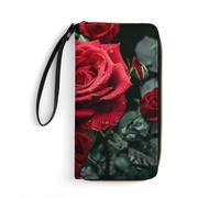 BBNMSJKS Dragonfly Lotus Print PU Leather Wristlet Wallet Slim Card Holder Organizer with Zipper Coin Pocket & Cash Slots for Women Men, Red Rose, 19.7x10.5cm, Modern