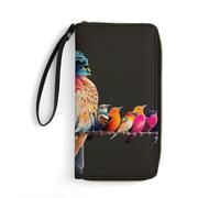 BBNMSJKS Dragonfly Lotus Print PU Leather Wristlet Wallet Slim Card Holder Organizer with Zipper Coin Pocket & Cash Slots for Women Men, Colorful Bird 1, 19.7x10.5cm