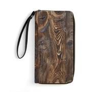 BBNMSJKS Dragonfly Lotus Print PU Leather Wristlet Wallet Slim Card Holder Organizer with Zipper Coin Pocket & Cash Slots for Women Men, Brown Wood, 19.7x10.5cm