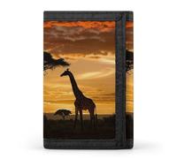 BBNMSJKS Electric Guitar Print Trifold Wallet with ID Window & Key Ring | Slim Front Pocket Wallet with 8 Card Holder, Giraffe and Trees at Dusk in Africa, One size, Modern
