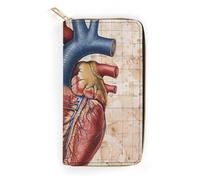 BBNMSJKS Elephant Print Long Wallet for Women Men PU Leather Card Holder Organizer with Zipper Coin Pocket & Cash Slots, Human Anatomy Heart Chart, 19.7x10.5cm, Modern