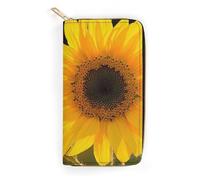 BBNMSJKS Eyelash Print Long Wallet for Women Men PU Leather Card Holder Organizer with Zipper Coin Pocket & Cash Slots, Wild Flower Sunflower, 19.7x10.5cm, Modern