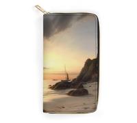 BBNMSJKS Eyelash Print Long Wallet for Women Men PU Leather Card Holder Organizer with Zipper Coin Pocket & Cash Slots, Calm Coastal Scene, 19.7x10.5cm, Modern