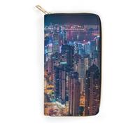 BBNMSJKS Eyelash Print Long Wallet for Women Men PU Leather Card Holder Organizer with Zipper Coin Pocket & Cash Slots, Hong Kong, 19.7x10.5cm, Modern