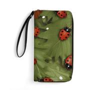 BBNMSJKS Flamingos on White Print PU Leather Wristlet Wallet Slim Card Holder Organizer with Zipper Coin Pocket & Cash Slots for Women Men, Leaves and Ladybugs, 19.7x10.5cm, Modern