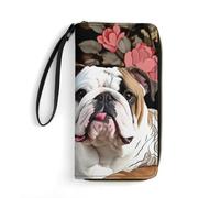 BBNMSJKS Flamingos on White Print PU Leather Wristlet Wallet Slim Card Holder Organizer with Zipper Coin Pocket & Cash Slots for Women Men, English Bulldogs, 19.7x10.5cm, Modern