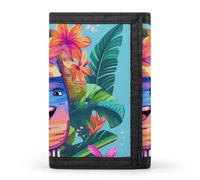 BBNMSJKS Flamingos on White Print Trifold Wallet with ID Window & Key Ring | Slim Front Pocket Wallet with 8 Card Holder, Hello Hawaii, One size, Modern