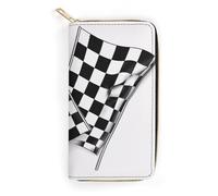 BBNMSJKS Flip Flop Print Long Wallet for Women Men PU Leather Card Holder Organizer with Zipper Coin Pocket & Cash Slots, Checkered Flags Race Flag, 19.7x10.5cm, Modern