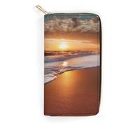 BBNMSJKS Flip Flop Print Long Wallet for Women Men PU Leather Card Holder Organizer with Zipper Coin Pocket & Cash Slots, Beach Sunrise White Wave, 19.7x10.5cm, Modern