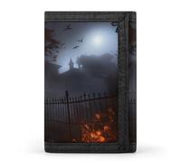 BBNMSJKS Flying Eagle Print Trifold Wallet with ID Window & Key Ring | Slim Front Pocket Wallet with 8 Card Holder, Halloween Foggy Night, One size, Modern