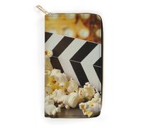 BBNMSJKS Gold And Black Marble Texture Print Long Wallet for Women Men PU Leather Card Holder Organizer with Zipper Coin Pocket & Cash Slots, Cinema Movie Clapboard and Popcorn, 19.7x10.5cm, Modern