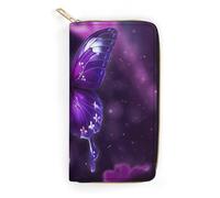 BBNMSJKS Guinea Pigs And Cupcakes Print Long Wallet for Women Men PU Leather Card Holder Organizer with Zipper Coin Pocket & Cash Slots, Purple Butterfly, 19.7x10.5cm, Modern
