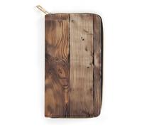 BBNMSJKS Hello Hawaii Print Long Wallet for Women Men PU Leather Card Holder Organizer with Zipper Coin Pocket & Cash Slots, Wood Grain 1, 19.7x10.5cm, Modern