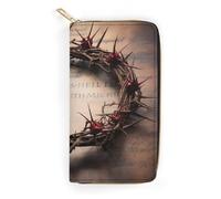 BBNMSJKS Hello Hawaii Print Long Wallet for Women Men PU Leather Card Holder Organizer with Zipper Coin Pocket & Cash Slots, Crown of Thorns Art, 19.7x10.5cm, Modern