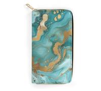 BBNMSJKS Hello Hawaii Print Long Wallet for Women Men PU Leather Card Holder Organizer with Zipper Coin Pocket & Cash Slots, Turquoise Gold Marble, 19.7x10.5cm, Modern