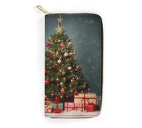 BBNMSJKS Hello Hawaii Print Long Wallet for Women Men PU Leather Card Holder Organizer with Zipper Coin Pocket & Cash Slots, Christmas Tree and Present, 19.7x10.5cm, Modern