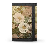 BBNMSJKS Light Yellow Flower Print Trifold Wallet with ID Window & Key Ring | Slim Front Pocket Wallet with 8 Card Holder, Nature Flowers, One size, Modern