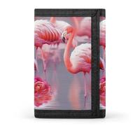 BBNMSJKS Light Yellow Flower Print Trifold Wallet with ID Window & Key Ring | Slim Front Pocket Wallet with 8 Card Holder, Pink Flamingos, One size, Modern