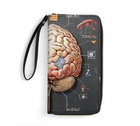 BBNMSJKS Love Heart Beach Print PU Leather Wristlet Wallet Slim Card Holder Organizer with Zipper Coin Pocket & Cash Slots for Women Men, Human Brain, 19.7x10.5cm, Modern