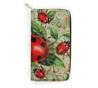BBNMSJKS Pink Flamingos Print Long Wallet for Women Men PU Leather Card Holder Organizer with Zipper Coin Pocket & Cash Slots, Red Ladybug, 19.7x10.5cm, Modern