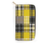 BBNMSJKS Pink Flamingos Print Long Wallet for Women Men PU Leather Card Holder Organizer with Zipper Coin Pocket & Cash Slots, Yellow Gray Black Plaid, 19.7x10.5cm, Modern