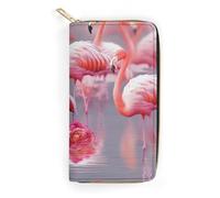 BBNMSJKS Pink Flamingos Print Long Wallet for Women Men PU Leather Card Holder Organizer with Zipper Coin Pocket & Cash Slots, Pink Flamingos, 19.7x10.5cm, Modern