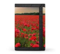 BBNMSJKS Pink Flower Leopard Print Trifold Wallet with ID Window & Key Ring | Slim Front Pocket Wallet with 8 Card Holder, Red Flowers Field, One size, Modern