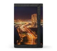 BBNMSJKS Pink Flower Leopard Print Trifold Wallet with ID Window & Key Ring | Slim Front Pocket Wallet with 8 Card Holder, Portland at Night, One size, Modern