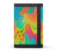 BBNMSJKS Pink Flower Leopard Print Trifold Wallet with ID Window & Key Ring | Slim Front Pocket Wallet with 8 Card Holder, Rainbow Color Abstract Illustration, One size, Modern