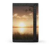 BBNMSJKS Pink Flower Leopard Print Trifold Wallet with ID Window & Key Ring | Slim Front Pocket Wallet with 8 Card Holder, Ship in the Lake Sunset, One size, Modern