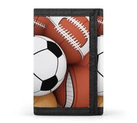 BBNMSJKS Purple Butterfly Art Print Trifold Wallet with ID Window & Key Ring | Slim Front Pocket Wallet with 8 Card Holder, Sports Ball, One size, Modern