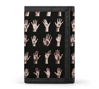 BBNMSJKS Purple Butterfly Art Print Trifold Wallet with ID Window & Key Ring | Slim Front Pocket Wallet with 8 Card Holder, Sign Language Alphabet, One size, Modern