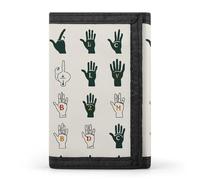 BBNMSJKS Purple Butterfly Art Print Trifold Wallet with ID Window & Key Ring | Slim Front Pocket Wallet with 8 Card Holder, Sign Language Alphabet Art, One Size, Modern