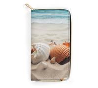 BBNMSJKS Rainbow Flowers Print Long Wallet for Women Men PU Leather Card Holder Organizer with Zipper Coin Pocket & Cash Slots, Seashells Sand, 19.7x10.5cm, Modern