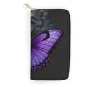 BBNMSJKS Rainbow Flowers Print Long Wallet for Women Men PU Leather Card Holder Organizer with Zipper Coin Pocket & Cash Slots, Purple Butterfly Art, 19.7x10.5cm, Modern