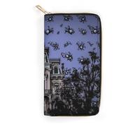 BBNMSJKS Red Watermelon Print Long Wallet for Women Men PU Leather Card Holder Organizer with Zipper Coin Pocket & Cash Slots, Haunted Mansion, 19.7x10.5cm, Modern