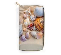 BBNMSJKS Red Watermelon Print Long Wallet for Women Men PU Leather Card Holder Organizer with Zipper Coin Pocket & Cash Slots, Colorful Conches and Seashells, 19.7x10.5cm, Modern