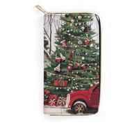 BBNMSJKS Red Wine Cellar Print Long Wallet for Women Men PU Leather Card Holder Organizer with Zipper Coin Pocket & Cash Slots, Farmhouse Christmas, 19.7x10.5cm, Modern