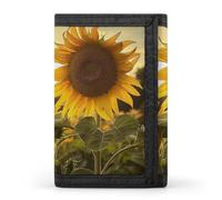 BBNMSJKS Rustic Stall Wooden Door Print Trifold Wallet with ID Window & Key Ring | Slim Front Pocket Wallet with 8 Card Holder, Sunflowers Sun, One size, Modern