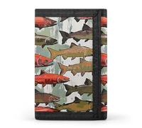 BBNMSJKS Rustic Stall Wooden Door Print Trifold Wallet with ID Window & Key Ring | Slim Front Pocket Wallet with 8 Card Holder, Salmon, One size, Modern
