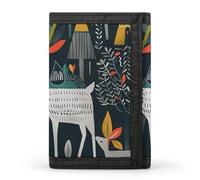 BBNMSJKS Rustic Stall Wooden Door Print Trifold Wallet with ID Window & Key Ring | Slim Front Pocket Wallet with 8 Card Holder, Scandinavian Animals, One size, Modern