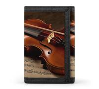 BBNMSJKS Space Spiral Cosmic Energy Print Trifold Wallet with ID Window & Key Ring | Slim Front Pocket Wallet with 8 Card Holder, Violin and Book, One size, Modern