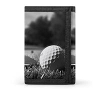 BBNMSJKS Sweet Basset Hound Florals Print Trifold Wallet with ID Window & Key Ring | Slim Front Pocket Wallet with 8 Card Holder, Black and White Golf, One size, Modern