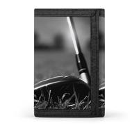 BBNMSJKS Sweet Basset Hound Florals Print Trifold Wallet with ID Window & Key Ring | Slim Front Pocket Wallet with 8 Card Holder, Black White Golf, One size, Modern