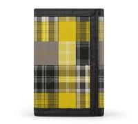 BBNMSJKS Sweet Basset Hound Florals Print Trifold Wallet with ID Window & Key Ring | Slim Front Pocket Wallet with 8 Card Holder, Yellow Gray Black Plaid, One size, Modern