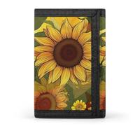 BBNMSJKS Sweet Basset Hound Florals Print Trifold Wallet with ID Window & Key Ring | Slim Front Pocket Wallet with 8 Card Holder, Yellow Sunflowers, One size, Modern
