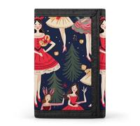 BBNMSJKS Sweet Basset Hound Florals Print Trifold Wallet with ID Window & Key Ring | Slim Front Pocket Wallet with 8 Card Holder, Women's Nutcracker Ballet Xmas Dance, One size, Modern