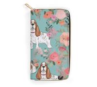 BBNMSJKS Tropical Banana Palm Leaves Print Long Wallet for Women Men PU Leather Card Holder Organizer with Zipper Coin Pocket & Cash Slots, Sweet Basset Hound Florals, 19.7x10.5cm, Modern