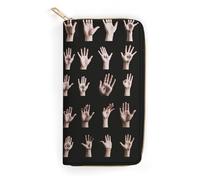 BBNMSJKS Tropical Banana Palm Leaves Print Long Wallet for Women Men PU Leather Card Holder Organizer with Zipper Coin Pocket & Cash Slots, Sign Language Alphabet, 19.7x10.5cm, Modern
